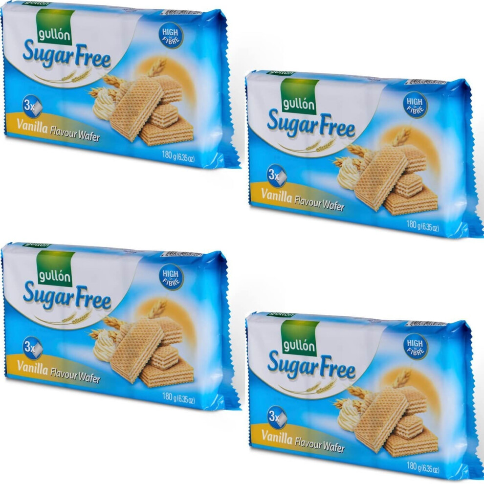 Gullon, S.a. 4 X 180G Vanilla Flavour Wafer Cookies Biscuits Sugar Free