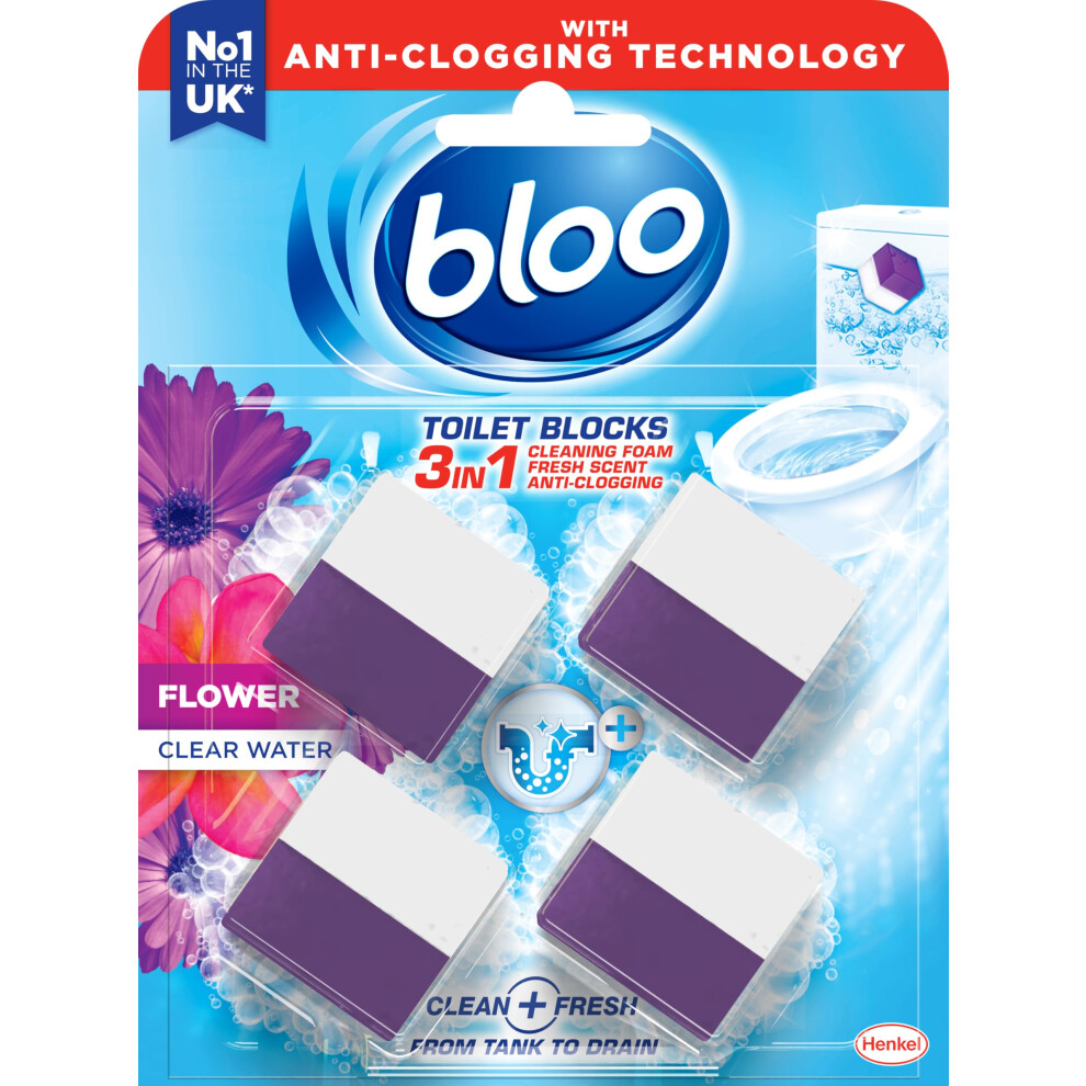 Bloo New - 3In1 Toilet Blocks, Pack Of 4, Toilet Limescale Remover Cistern Block, Toilet Cleaner Block With Cleaning And Foaming Action, Toilet