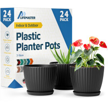 Sorte 6-Tommer Plantetopf med Dræning & Tallerkener 24 Pakke, Indendørs & Udendørs Planter