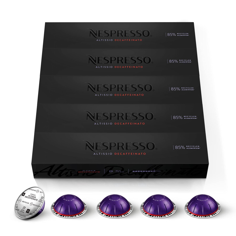 Nespresso Capsules Vertuoline, Altissio Decaffeinato, Roast Espresso, 50 Count Espresso Coffee Pods, Brews 1.35 Ounce (Vertuo Only) Dark