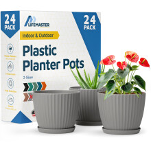 Grå 6-tommer Plantepotter med Dræning & Underkopper 24 Pakke, Indendørs & Udendørs Planter