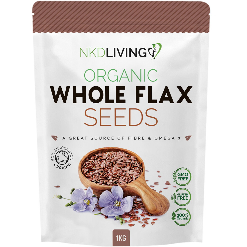 Nkd Living Organic Whole Flax Seeds (Linseeds) 1Kg ? High In Fibre & Omega-3, Vegan, Non-Gmo