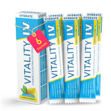 Vitality IV Hydration Drink Mix Lemon Flavor | 6 x 9g Electrolytes Sachets | Zero Sugar, Zero Caffeine | Vegan-Friendly Energy & Hydration Booster |