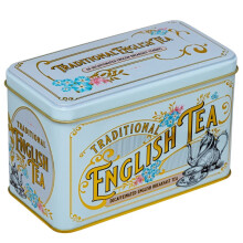 New English Teas Vintage Victorian Power-Blue Tea Caddy with 40 Decaffeinated English Breakfast Teabags