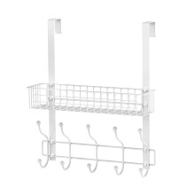 MILIJIA Kapstok, Over De Deur Hanger met Manden, Afneembare Opbergrek voor Handdoeken, Hoeden, Tassen, Jassen (Wit)