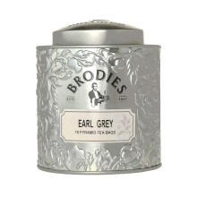 Brodies - Earl Grey Pyramid Tea - Gift Tin Caddy Silver Colour (total 15 Pyramid Tea Bags) - Elegant and scented quintessential British Tea with the