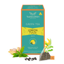 TeaNOURISH Lemon Tulsi Green Tea | 20 Count Pyramid Tea Bags | Darjeeling Whole Leave | Stress Relief Tea | Immune Support Tea | 100% Natural Infusion