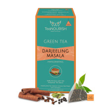 TeaNOURISH Darjeeling Masala Green Tea | 20 Count Pyramid Tea Bags | Whole Leaves | Blended with Cardamom, Cinnamon, Black Pepper & Clove | 100%