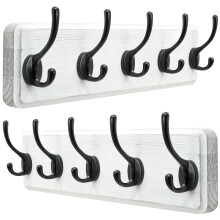 Dseap Coat Rack Wall: Patented, Heavy-Duty, 5-Double-Hooks Wooden Wall Mounted Coat Rack Coat Hanger Hook Rail for Winter Coats Hat Jacket Clothing, W
