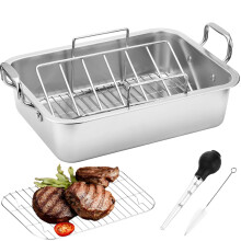 Roestpan van 15 Inch in RVS met V-vormige Rack en Baster - Voor Kalkoen, Kip, Groenten - Geschikt voor 20lb Kalkoen