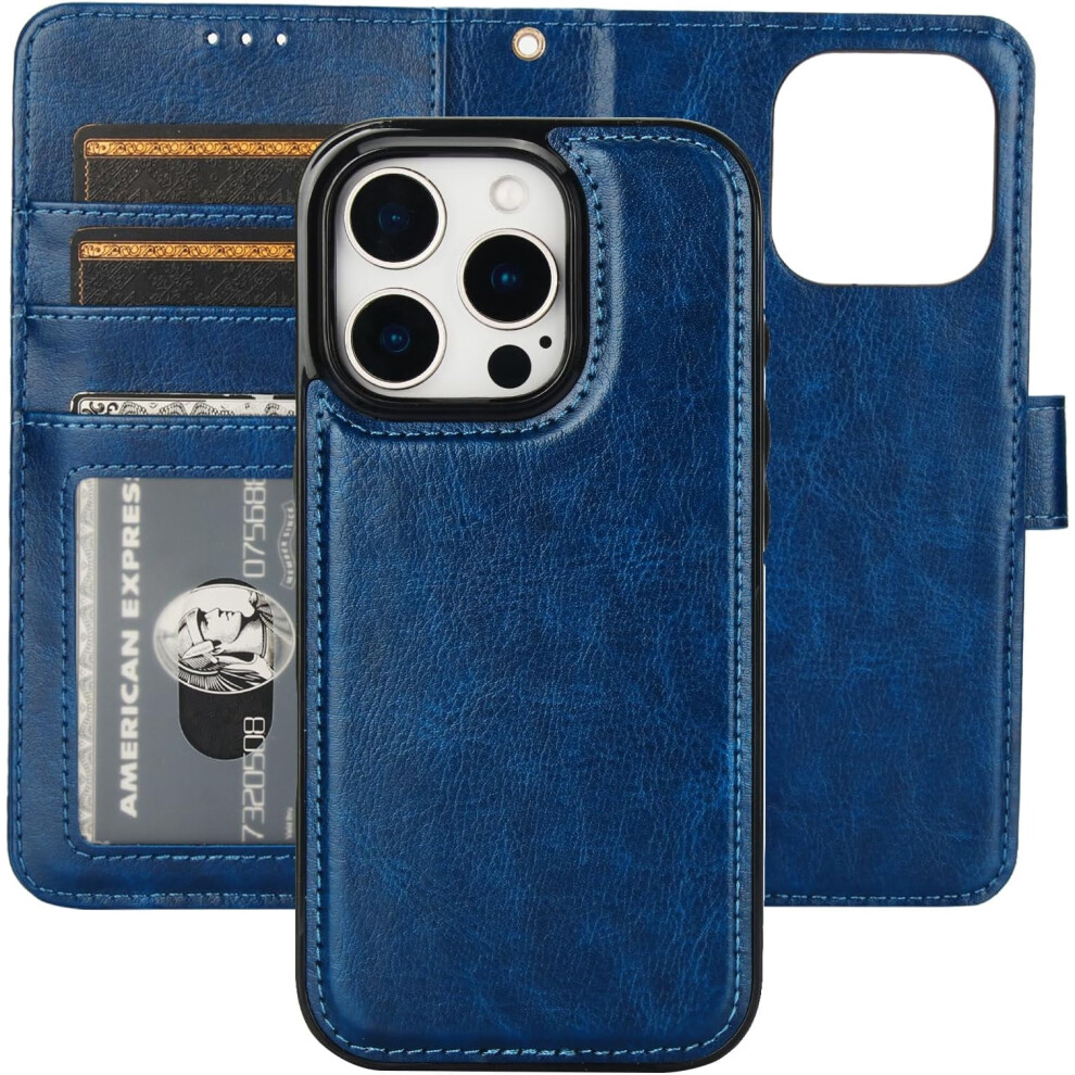 Detachable Wallet Case For Iphone 16 Pro Pu Leather Blue 975221295576
