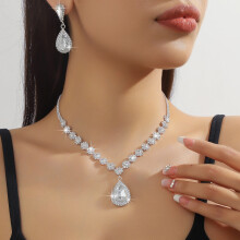 (Silver, Two-piece Set) Sparkling Rhinestones Jewelry Set for Women