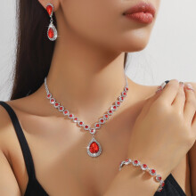 (red, 3pcs) Sparkling Rhinestones Jewelry Set for Women