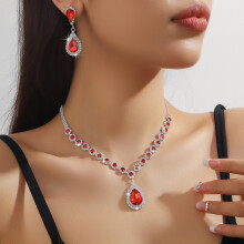 (red, Two-piece Set) Sparkling Rhinestones Jewelry Set for Women