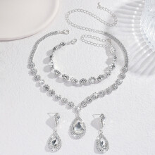 (Silver, 3pcs) Sparkling Rhinestones Jewelry Set for Women