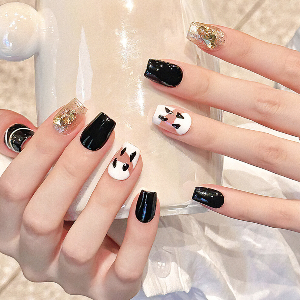 Penghui-Toys Black (Xs) Short Press On Nails With Glitter Charming Comfortable To Wear Manicure Nails For Diy Home Nails Art