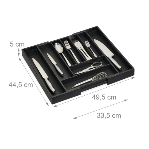 Bamboo Cutlery Tray, Adjustable 7-9 Compartments