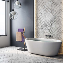 Porte-serviettes sur pied, finition gris/naturel