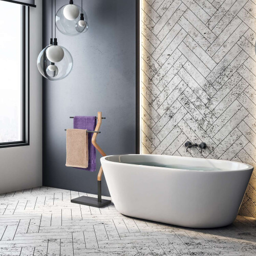 Porte-serviettes sur pied, finition gris/naturel