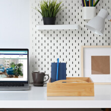 Organizador de mesa de bambu com 4 compartimentos