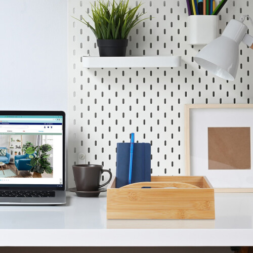 Organizador de mesa de bambu com 4 compartimentos