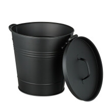 Balde de cinzas de metal preto com tampa - 19 litros