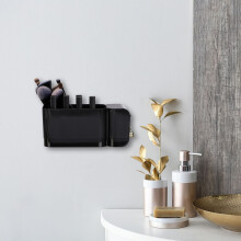 Schwarzer selbstklebender Kosmetik-Organizer fürs Badezimmer, 4 Fächer