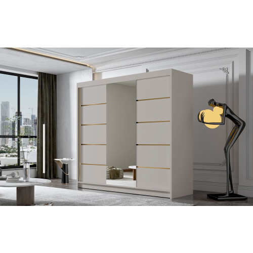 (Cashmere, 200cm) ELUKS - FLAVIO Sliding Doors Wardrobe with Mirror