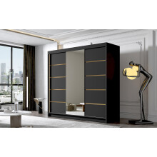 (Black, 200cm) ELUKS - FLAVIO Sliding Doors Wardrobe with Mirror