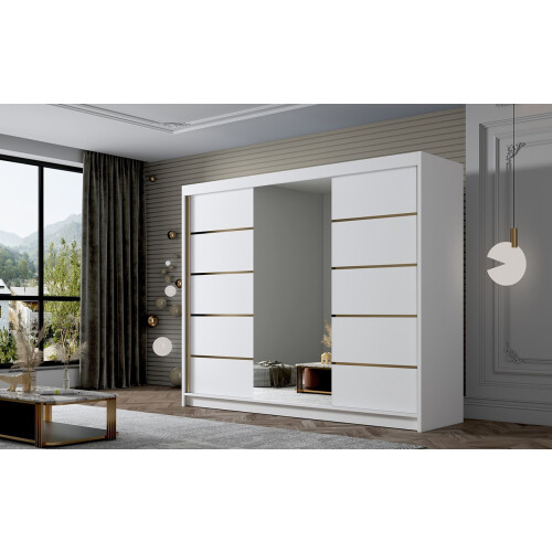 (White, 200cm) ELUKS - FLAVIO Sliding Doors Wardrobe with Mirror
