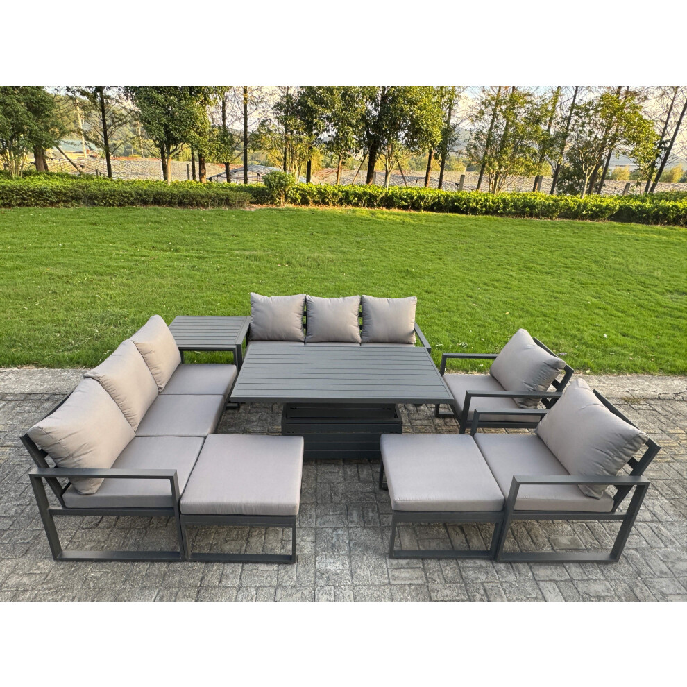 Fimous Garden Aluminium Furniture Set 10 Seater Outdoor Patio Lifting Table 2 Big Footstools Side Table - Image 3