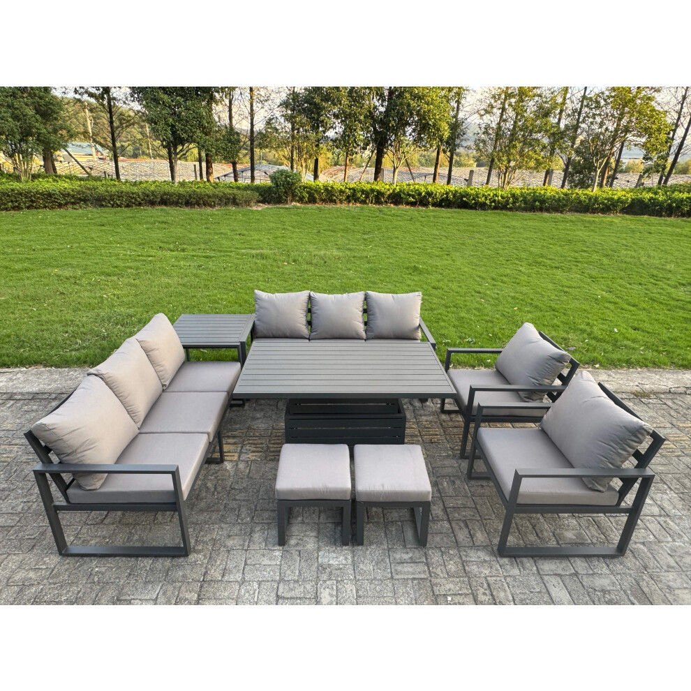 B&Q - 8 Piece Garden Furniture Set 10-Seater Aluminium With Adjustable Rising Lifting Dining Table & Cushions Dark Grey - Image 3