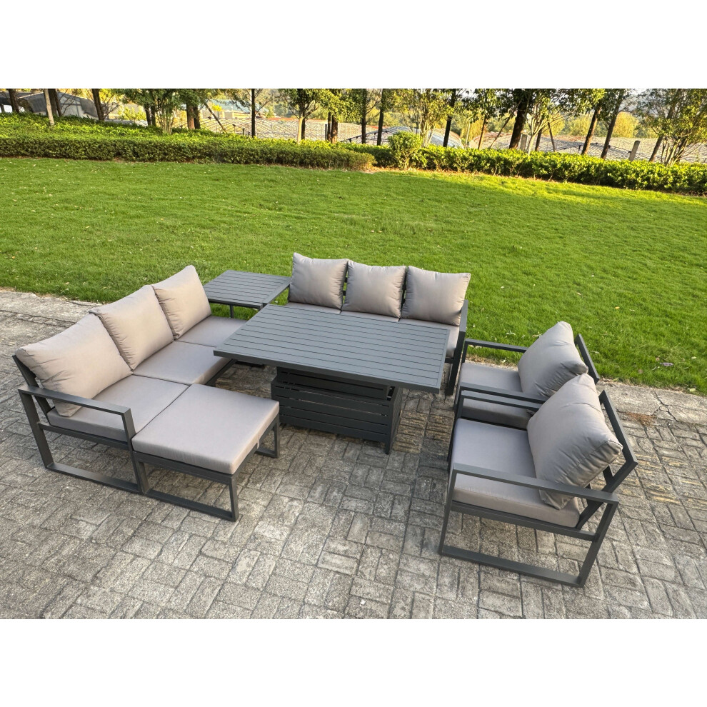 Fimous Unisex Dark Grey Aluminum 9-Seater Patio Set With Lifting Table, 2 Chairs & Big Stool In Size 9 - Image 2
