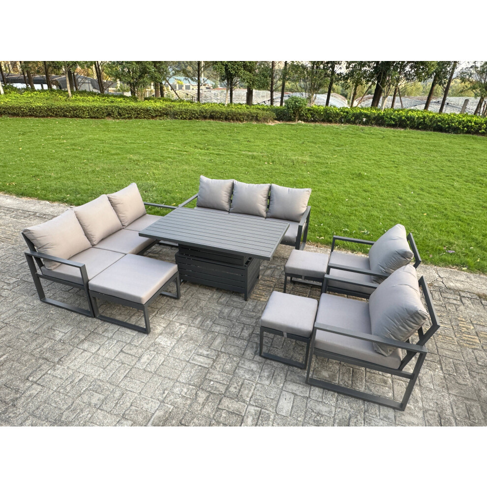 Rackhams Dark/Grey 11 Seater Aluminium Garden Furniture Set Set With Adjustable Rising Dining Table & 3 Footstools - Image 3