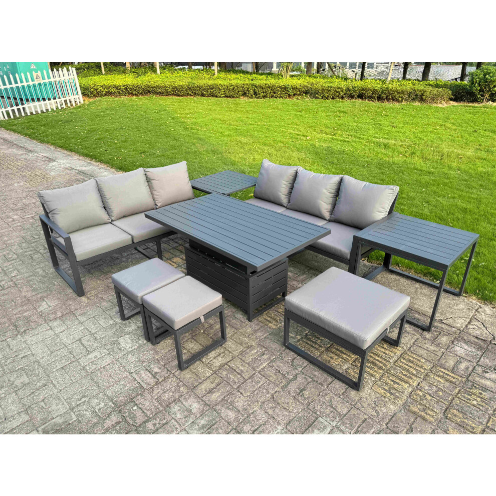 Fimous Unisex Dark Grey Aluminum 8-Piece Sofa Set With Lifting Table, 2 Side Tables, Cushions In Size 8 - Image 2