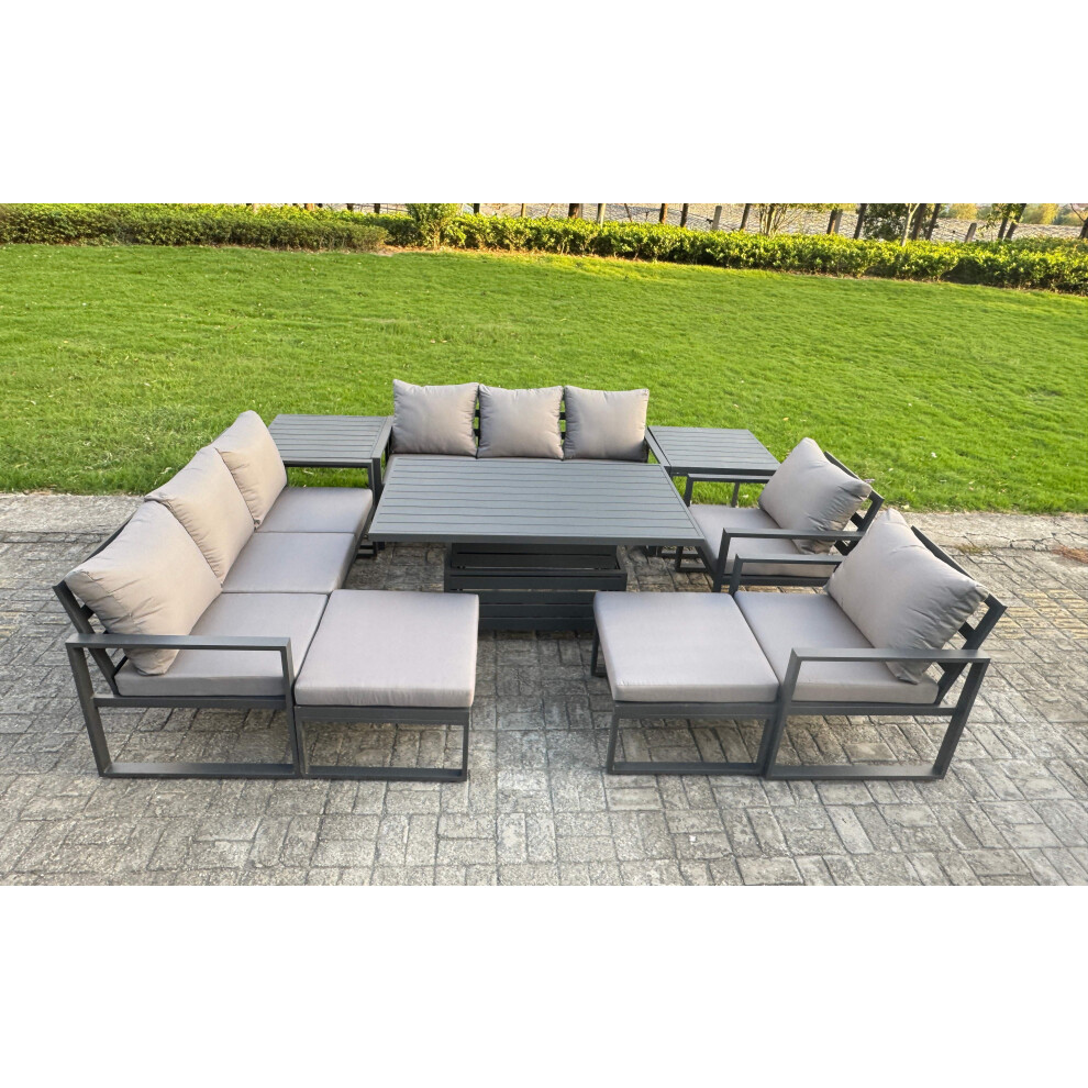 Fimous Unisex Dark Grey Aluminum 10-Seater Patio Set With Lifting Table, 2 Side Tables In Size 10 - Image 2