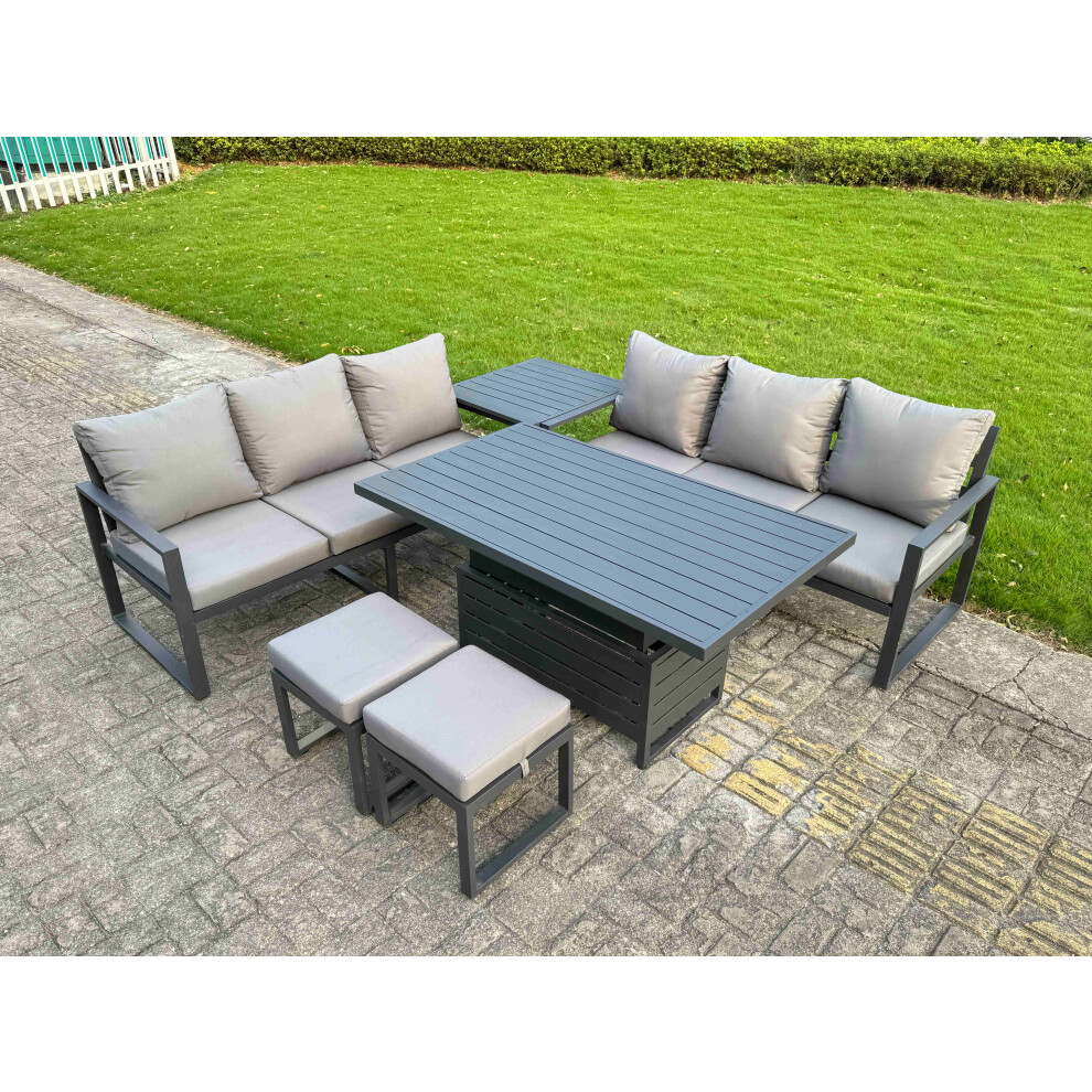 B&Q - 6 Pieces Garden Furniture Set Aluminium Adjustable Rising Lifting Dining Table And Sofa Set With Side Table 2 Small Stools - Image 3