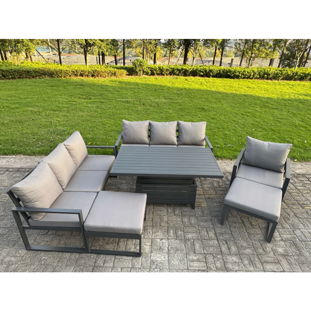Fimous Unisex Dark Grey Aluminum 9-Seater Patio Set With Lifting Table & 2 Big Stools In Size 9 - Image 3