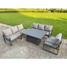Fimous Aluminium Garden Furniture Sets,7 Seater Outdoor Sofa Dining Set with Adjustable Rising Lifting Dining Table Cushions for Yard,Poolside, Patio,