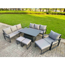 Fimous Garden Aluminium Furniture Set Dark Grey 10 Seater Outdoor Patio Adjustable Rising Lifting Dining Table with 3 Footstools Dark Grey