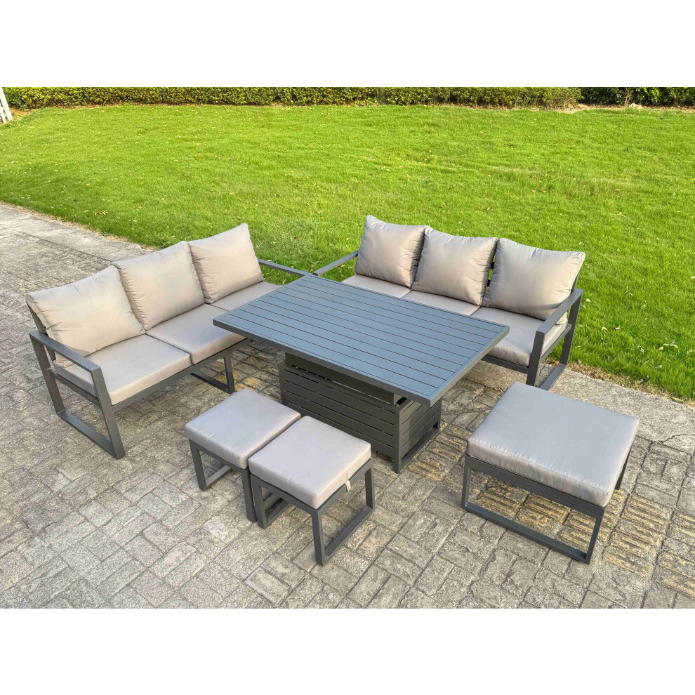 Fimous Unisex Dark Grey Aluminum 6-Piece Sofa Set With Lifting Table, Cushions & 3 Footstools In Size 6 - Image 2