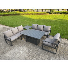 Fimous Aluminium Garden Furniture Sets,7 Seater Outdoor Sofa Dining Set with Adjustable Rising Lifting Dining Table Side Table Cushions for Yard,Pools