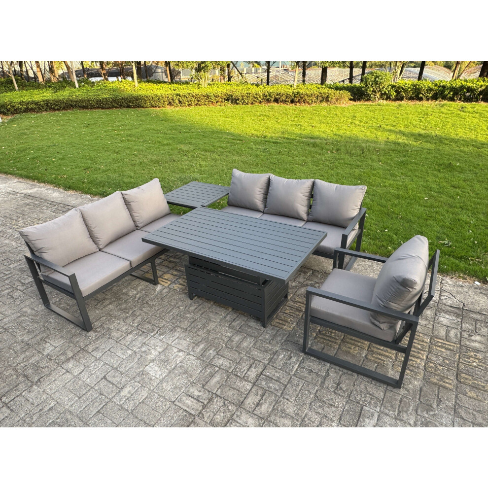 Rackhams Dark/Grey Aluminium Garden Furniture Sets,7 Seater Outdoor Sofa Dining Set With Adjustable Rising Lifting Dining Table Side Table Cushions - Image 3