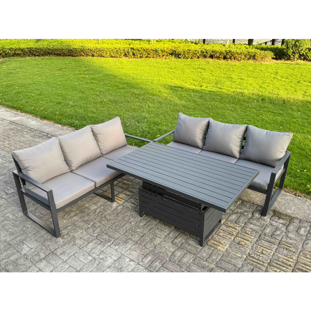 Fimous Unisex Dark Grey Aluminum 3-Piece Sofa Set With Lifting Table & Cushions In Size 3 - Image 3