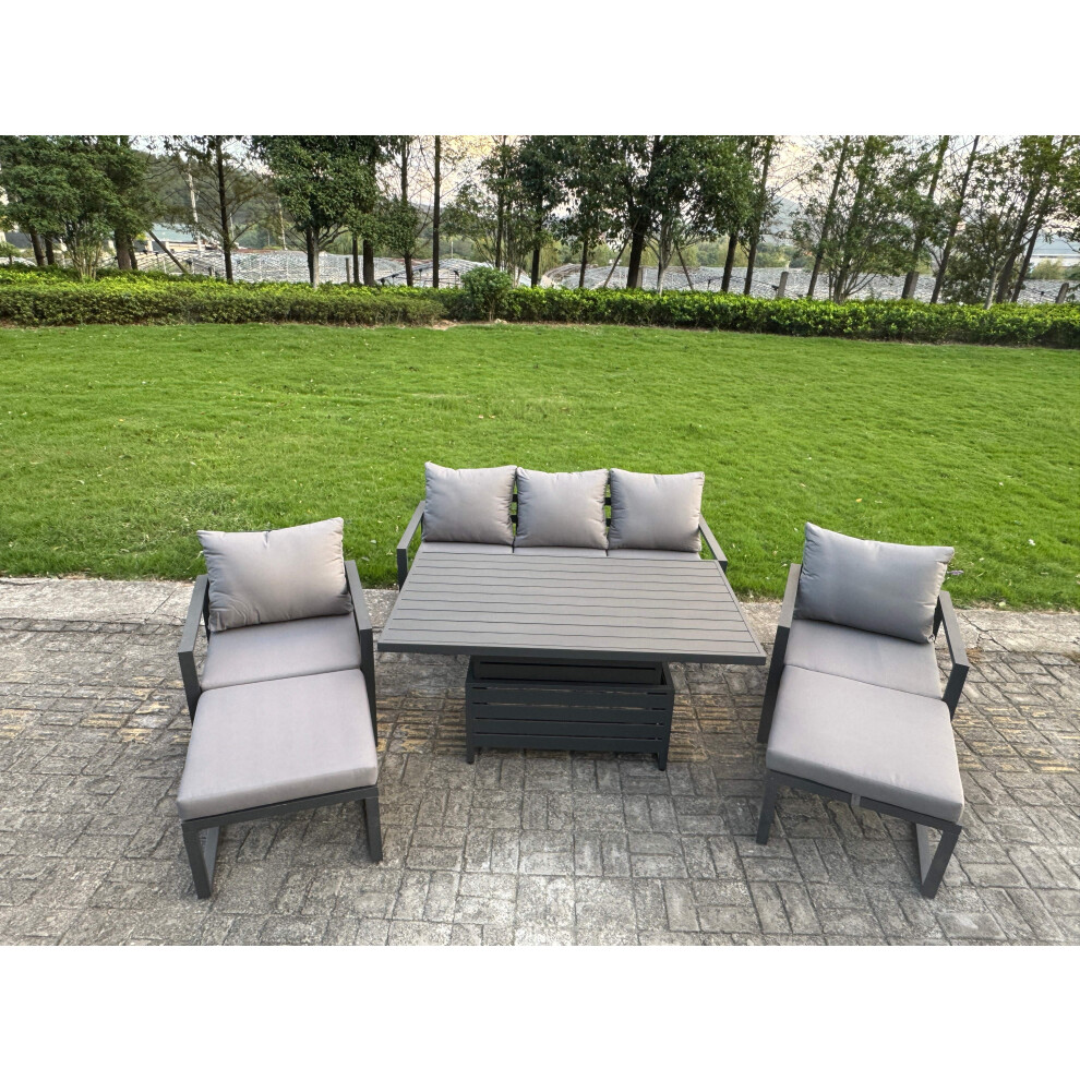 Rackhams Dark/Grey 7 Seater Aluminium Garden Furniture Set With Adjustable Rising Dining Table, Sofa, 2 Chairs, 2 Footstools - Image 2