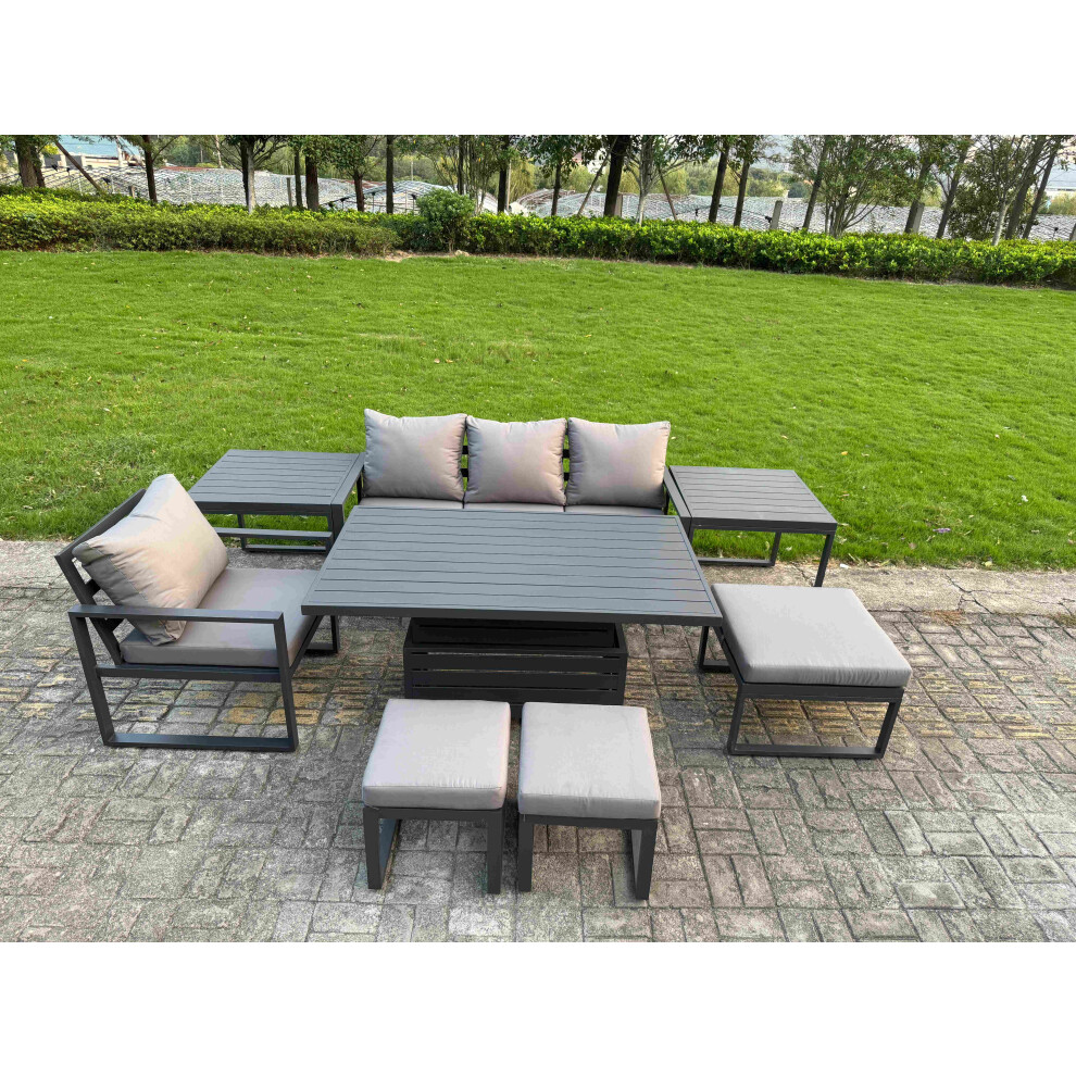 B&Q - Aluminum Outdoor Dining Set Includes Adjustable Rising Lifting Dining Table Chairs With 3 Footstools 2 Side Tables - Image 3