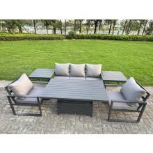 Fimous 6-Piece Aluminium Garden Furniture Sets 5 Seater Outdoor Sofa Set with Adjustable Rising Lifting Dining Table 2 Chairs 2 Side Tables