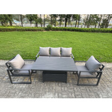 Fimous 4-Piece Aluminium Garden Furniture Sets 5 Seater Outdoor Sofa Set with Adjustable Rising Lifting Dining Table 2 Chairs