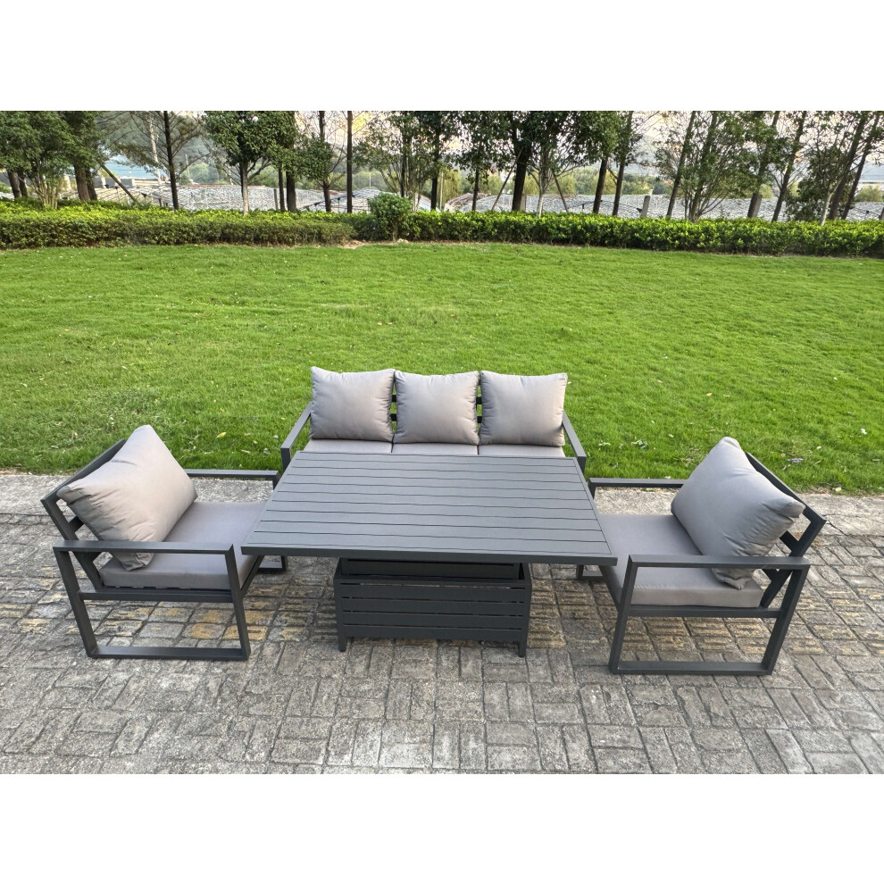 Rackhams Dark/Grey 4-Piece Aluminium Garden Furniture Sets 5 Seater Outdoor Sofa Set With Adjustable Rising Lifting Dining Table 2 Chairs - Image 2