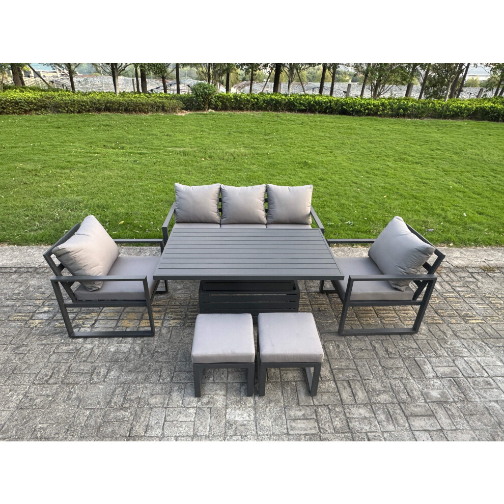 Fimous 6-Pcs Aluminium Garden Furniture Sets 7 Seater Outdoor Sofa Set Adjustable Table 2 Chairs 2 Stools - Image 3